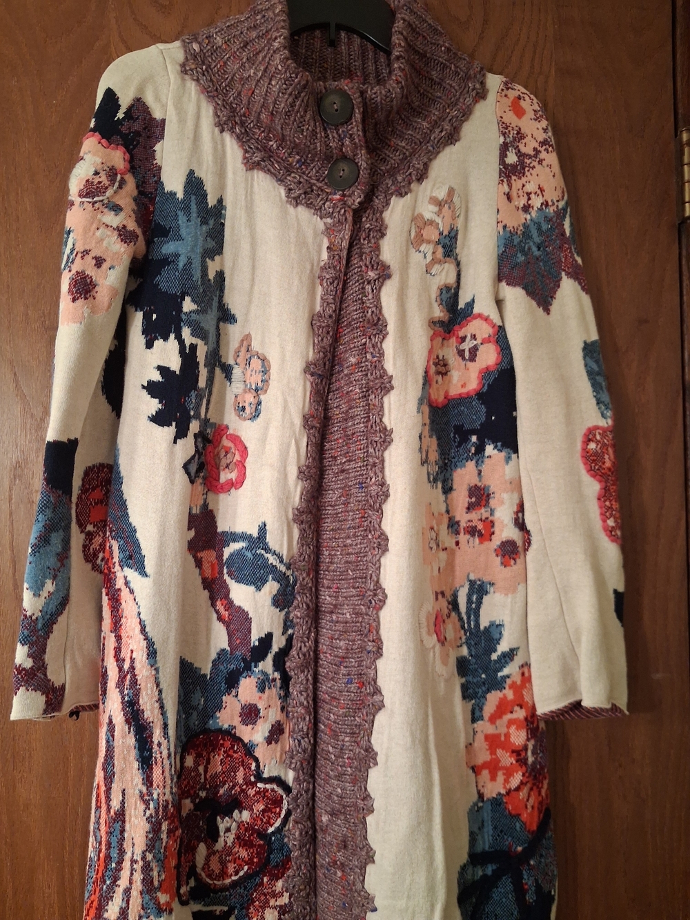Anthropologie Cream Cardigan with Multicolor Floral Knit